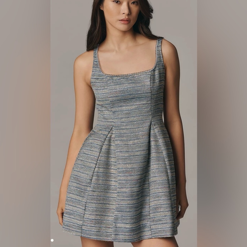 NWT ✨ Maeve Anthropologie Sleeveless Square-Neck Tweed Fit & Flare Mini Dress